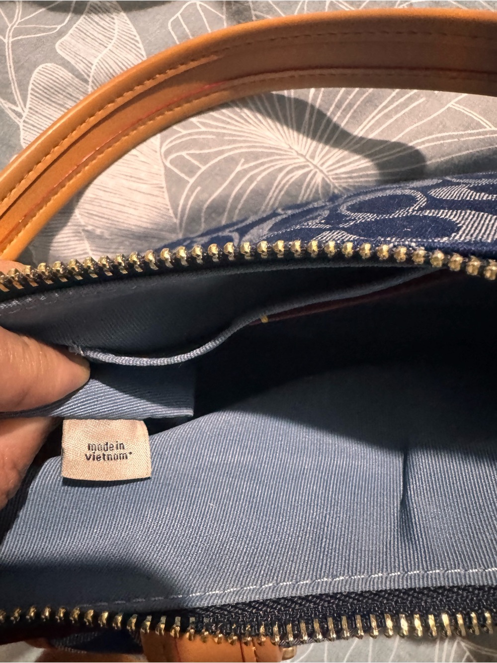 Coach Navy Signature Canvas Baguette Shoulder Bag with Tan Leather Buckles - Picture 8 of 16